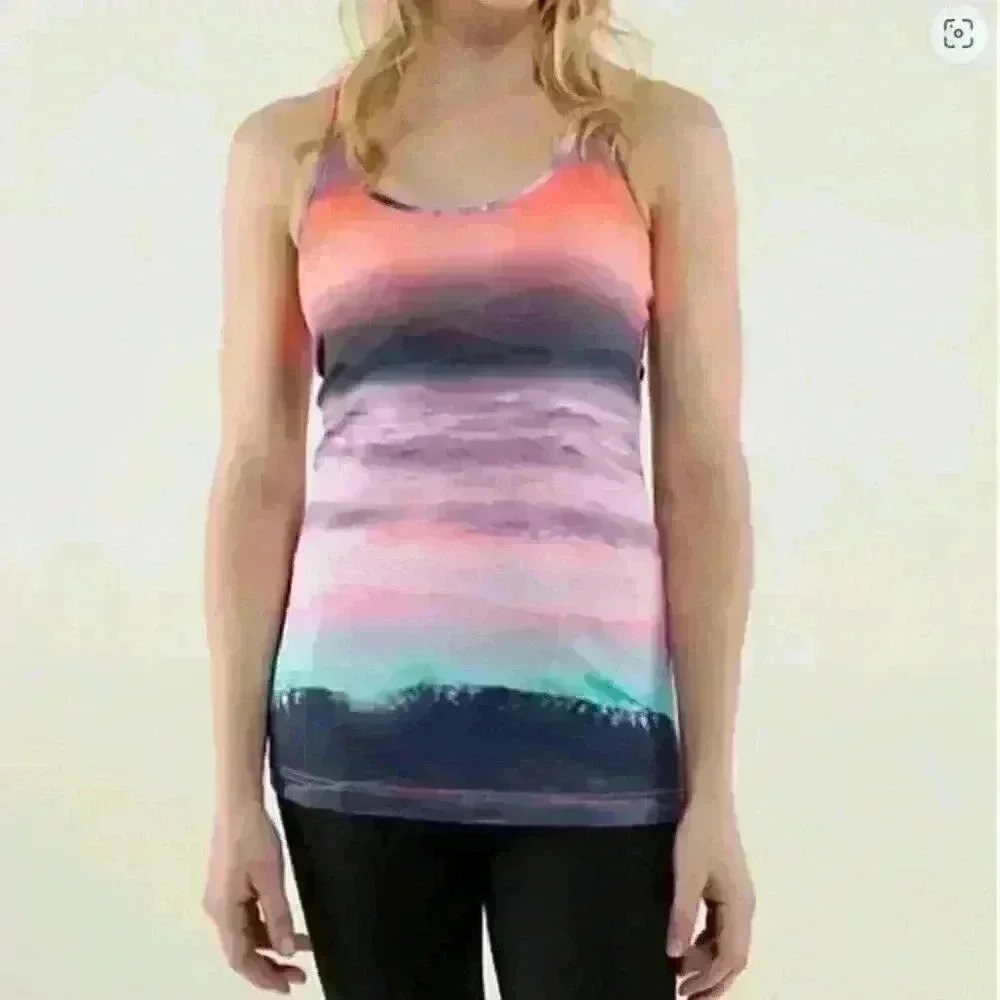 Lululemon Cool Racerback Tank Top Sunset Landscape Print Light‎ Luon Yoga Tank